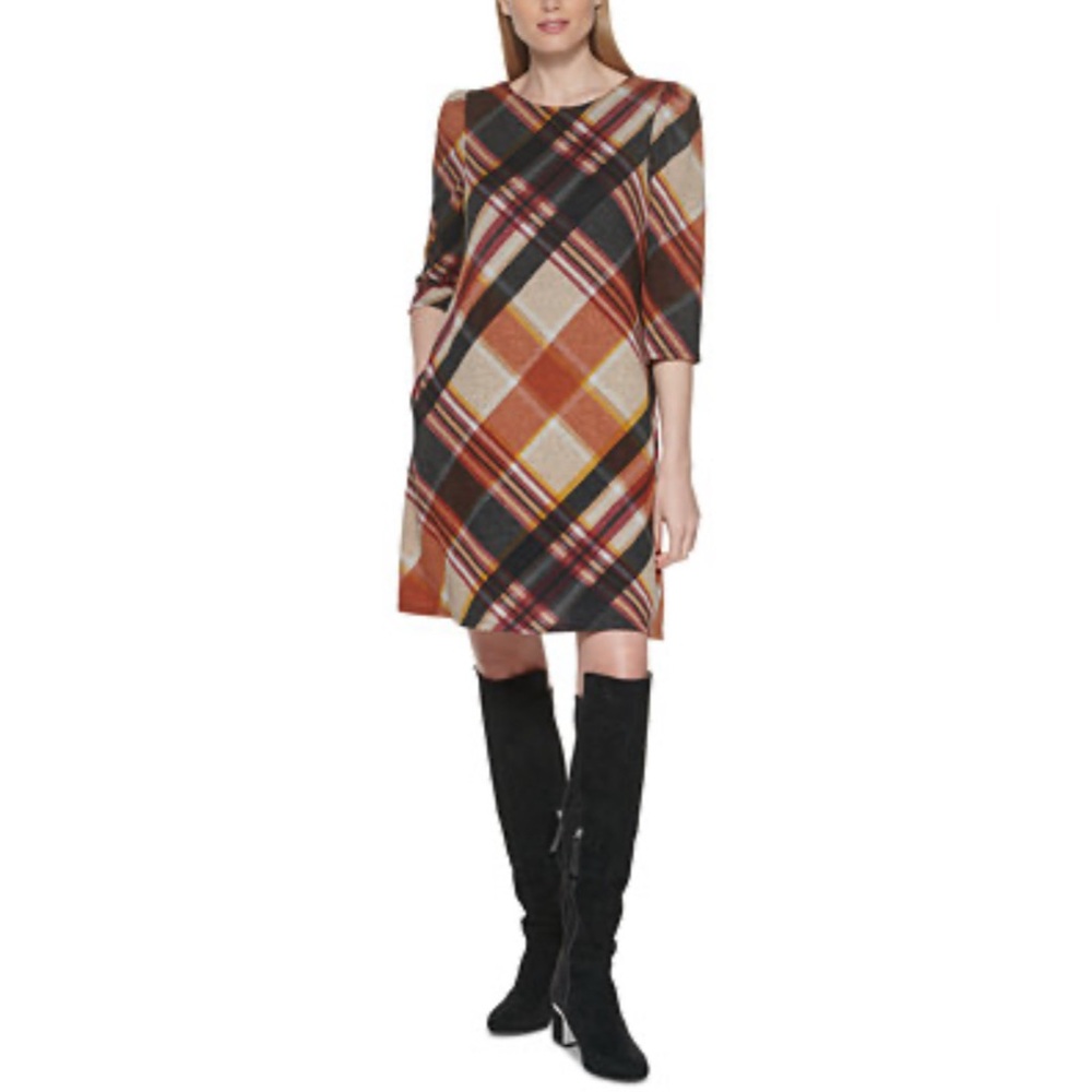 Nwt Jessica Howard Fall Plaid Academia Work Office Sleeve Shift Dress SIZE L